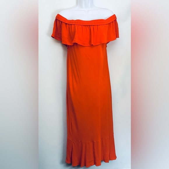 $550 VERONICA BEARD MADE IN USA Dress Sz 12 OLETA Off The Shoulder Ruffled Midi - Picture 3 of 16